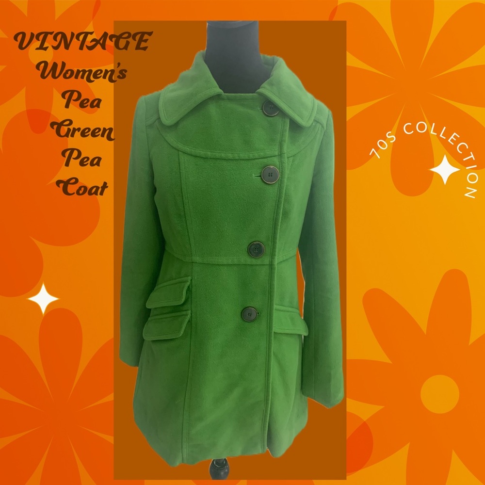 🌻 VINTAGE PEA GREEN WOMENS PEA COAT🌻